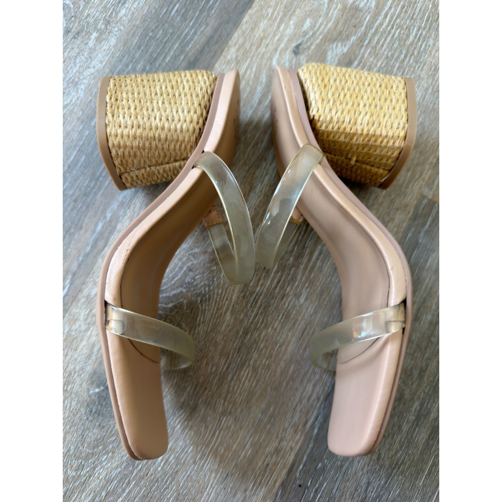 A New Day Womens Tan Clear Jelly Strap Raffia Block Heel Slide Sandals Size 7 - Picture 5 of 7